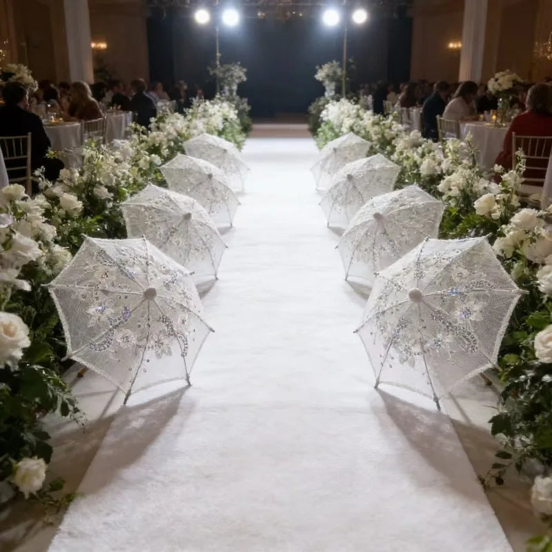 8PC Mini White Embroidered Umbrellas