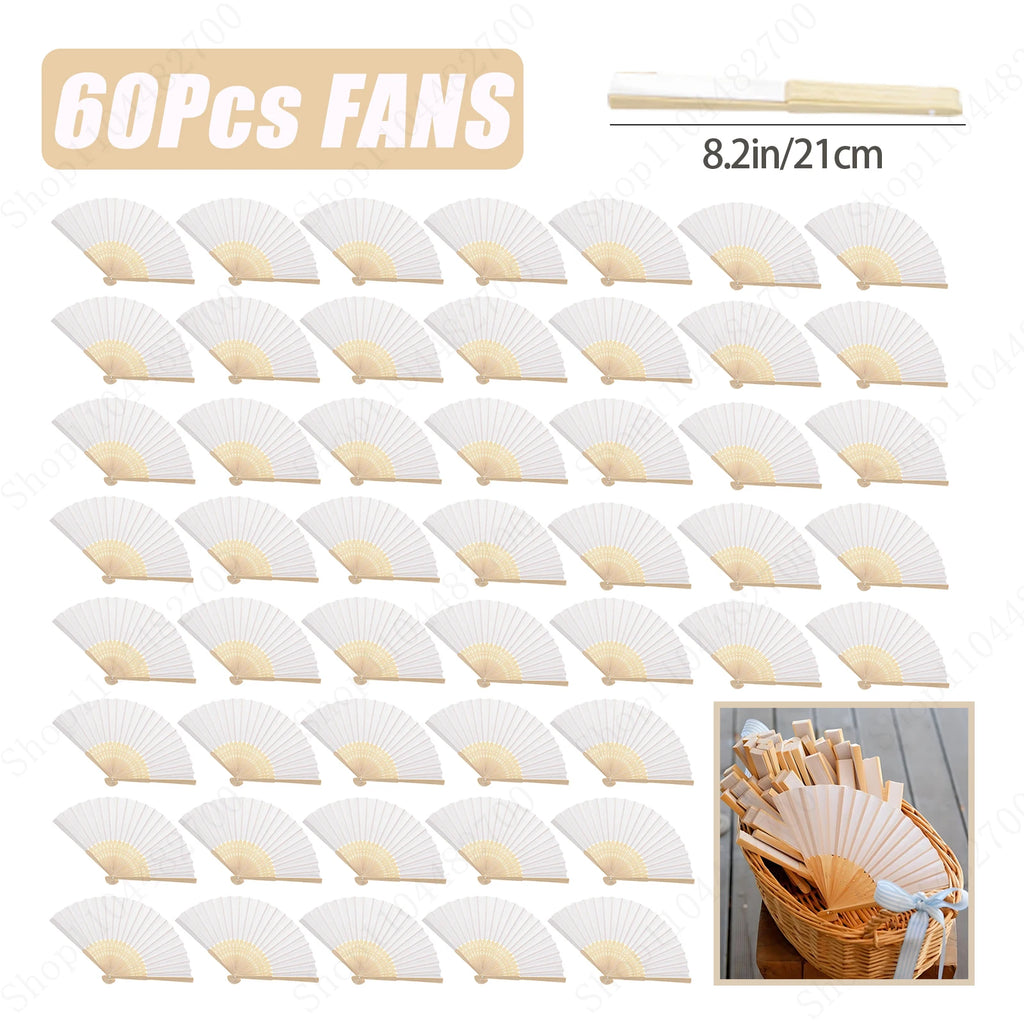 12-90PC 84CM White Paper Umbrella Parasol & Folding Hand Fan Set