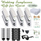 Wedding sunglasses gift set with packaging and accessories on a white background