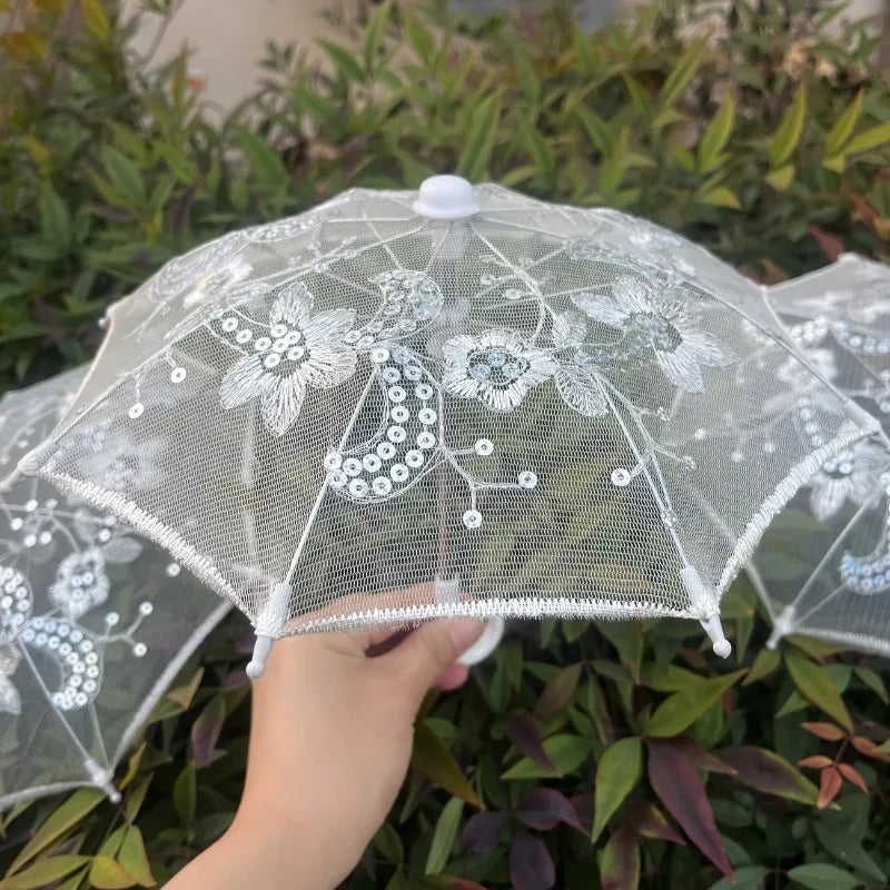 8PC Mini White Embroidered Umbrellas