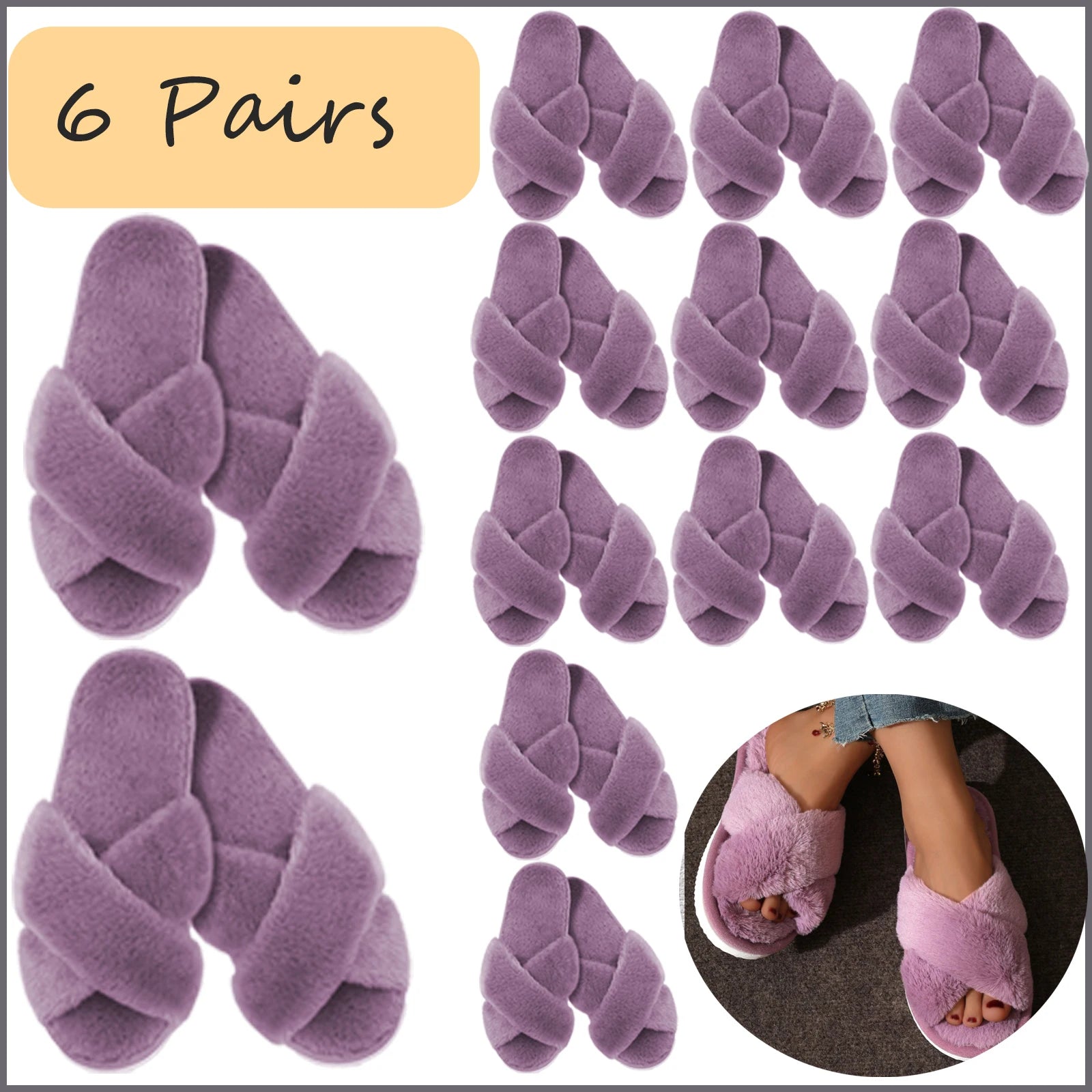 4-12 Sets Faux Fur Slippers