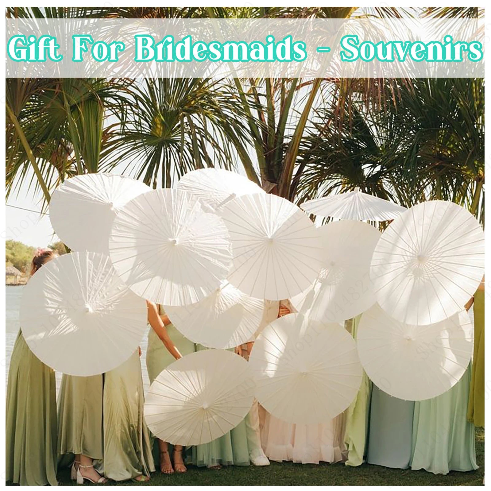 24-90PC 84CM Customised Wooden Handle Paper Umbrellas Parasols