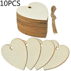10/20/60PC Wooden Blank Heart DIY Crafts with Natural Twine