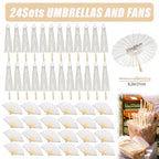 12-90PC 84CM White Paper Umbrella Parasol & Folding Hand Fan Set