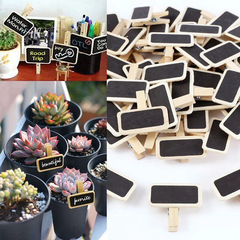 50PC Mini Rectangular Wooden Blackboard Message Slate Board Cards