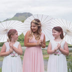 6PC 60/84cm White Paper Umbrellas Wooden Handle