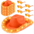 Light Up LED Cowboy Hat With Feather Optional Sunglasses