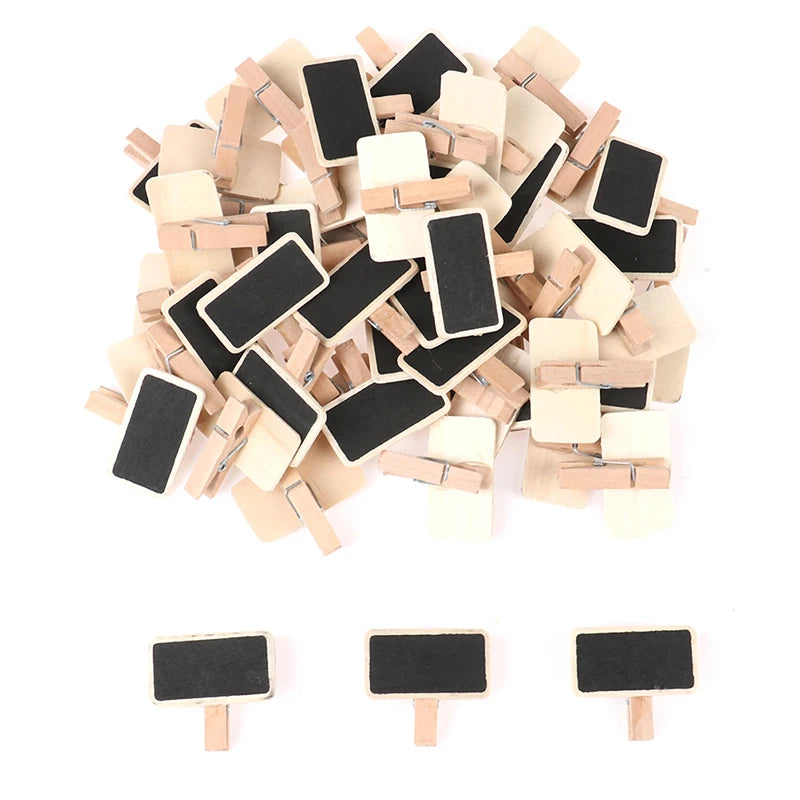 50PC Mini Rectangular Wooden Blackboard Message Slate Board Cards