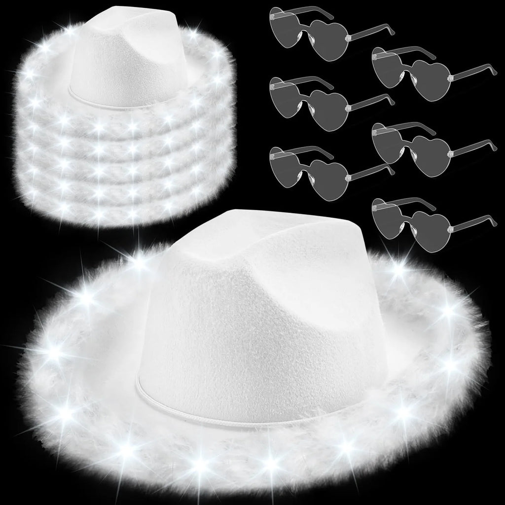 Light Up LED Cowboy Hat With Feather Optional Sunglasses