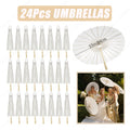 White Paper Umbrella Parasols Wooden Handle & Folding Hand Fan Set