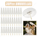 White Paper Umbrella Parasols Wooden Handle & Folding Hand Fan Set