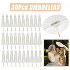 12-90PC 84CM White Paper Umbrella Parasol & Folding Hand Fan Set