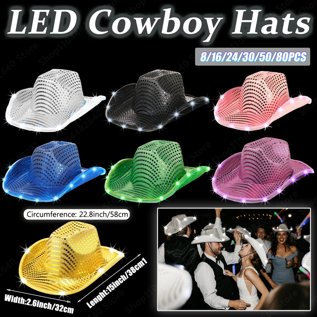 8-80PC Light Up LED Cowboy Hats