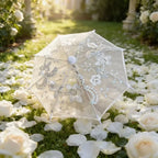 8PC Mini White Embroidered Umbrellas