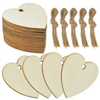 10/20/60PC Wooden Blank Heart DIY Crafts with Natural Twine