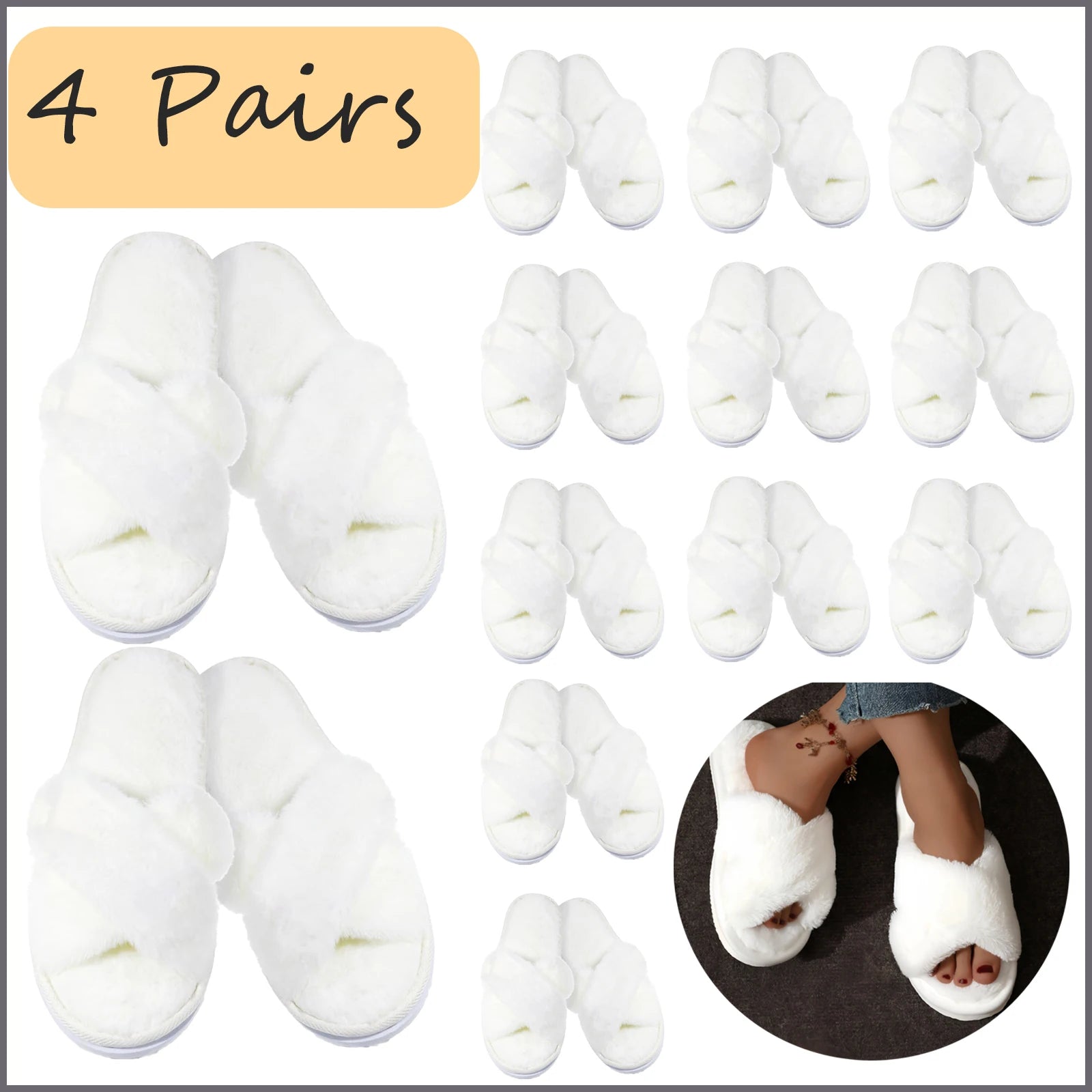 4-12 Sets Faux Fur Slippers