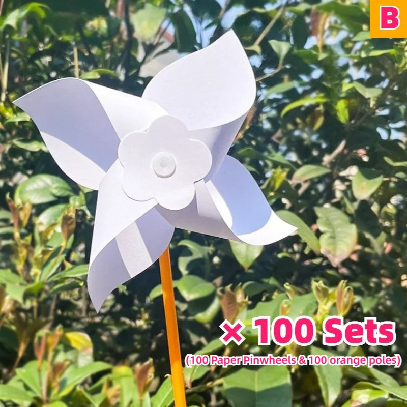 100PC Blank DIY Paper Pinwheels