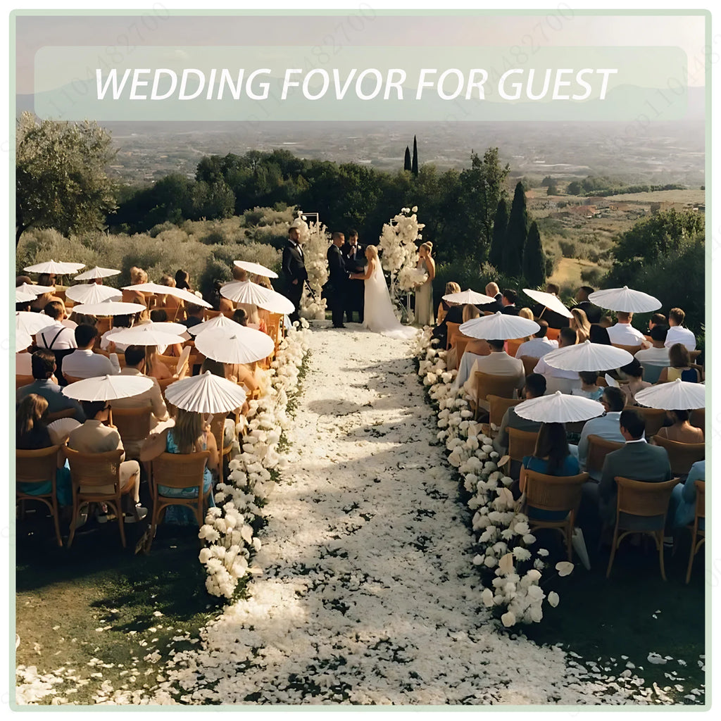 12-90PC 84CM White Paper Umbrella Parasol & Folding Hand Fan Set