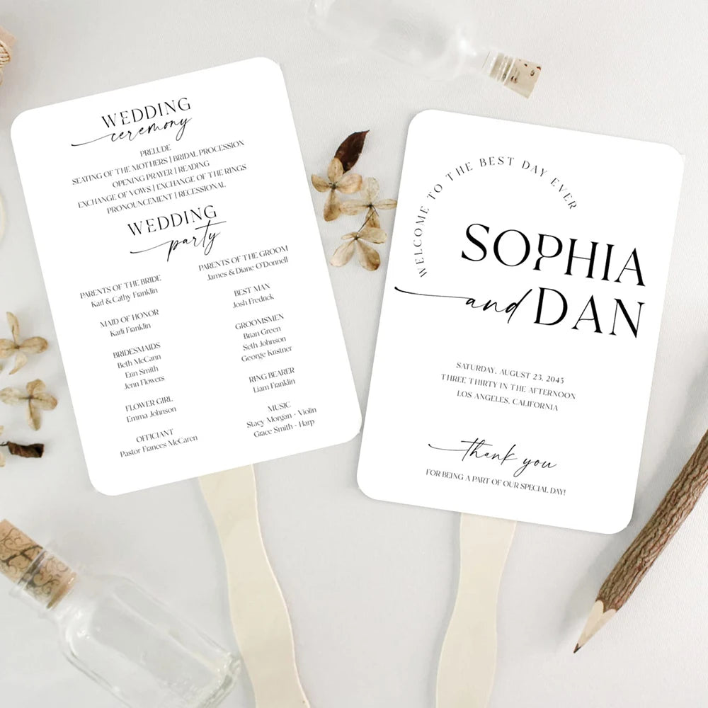 10/30PC Personalised Printed Paper Fans with Wooden Sticks