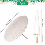 6PC 60/84cm White Paper Umbrellas Wooden Handle