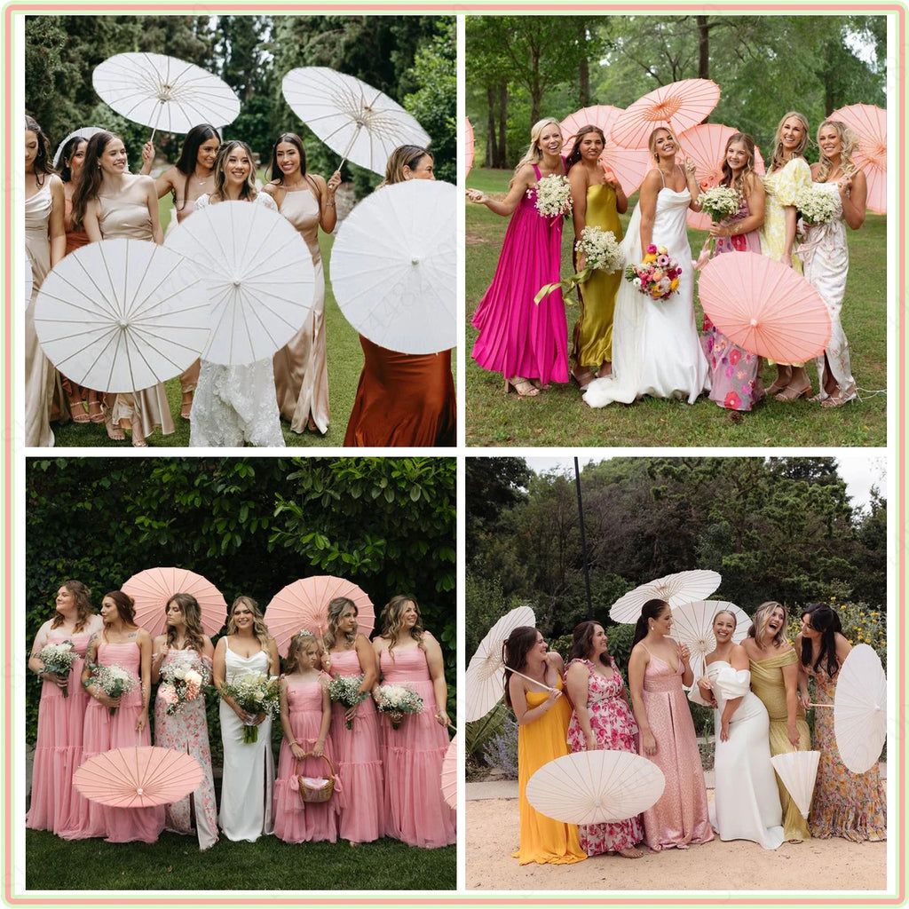24-90PC 84CM Customised Wooden Handle Paper Umbrellas Parasols