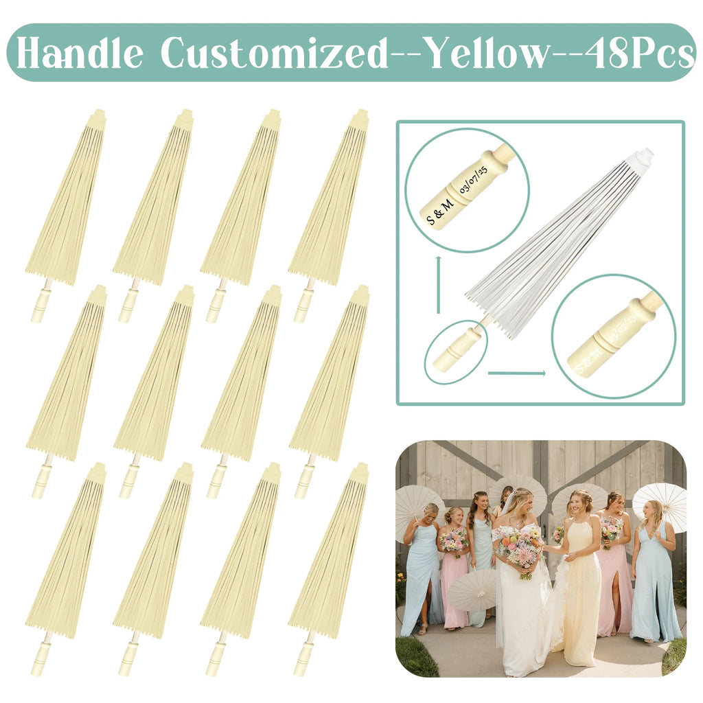 24-90PC 84CM Customised Wooden Handle Paper Umbrellas Parasols