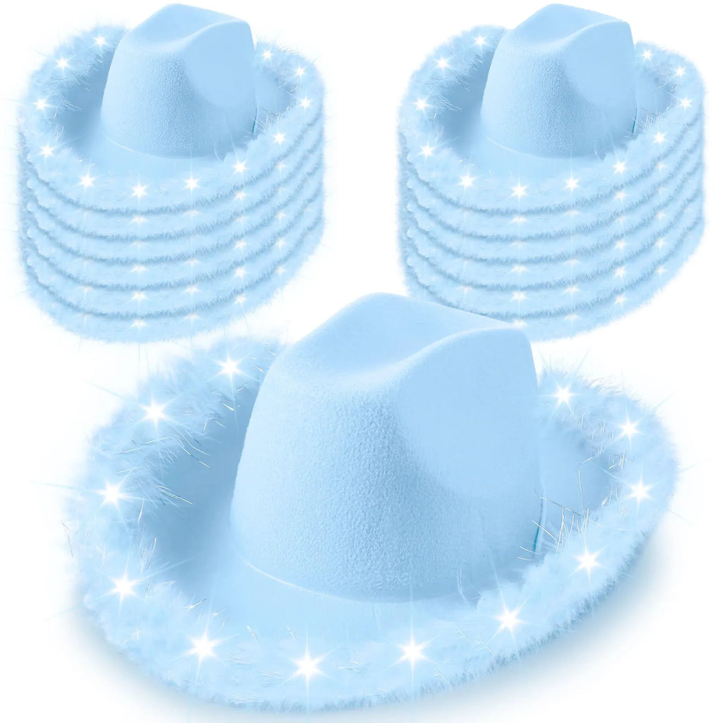 Light Up LED Cowboy Hat With Feather Optional Sunglasses