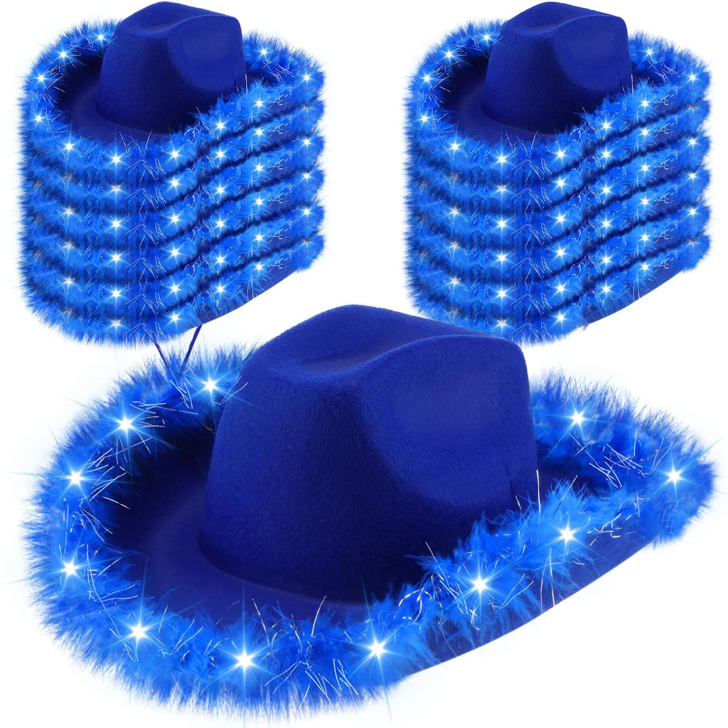 Light Up LED Cowboy Hat With Feather Optional Sunglasses