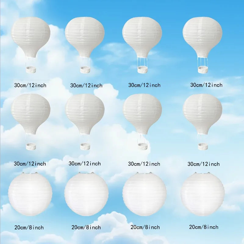 12PC Hot Air Balloon White Paper Lantern