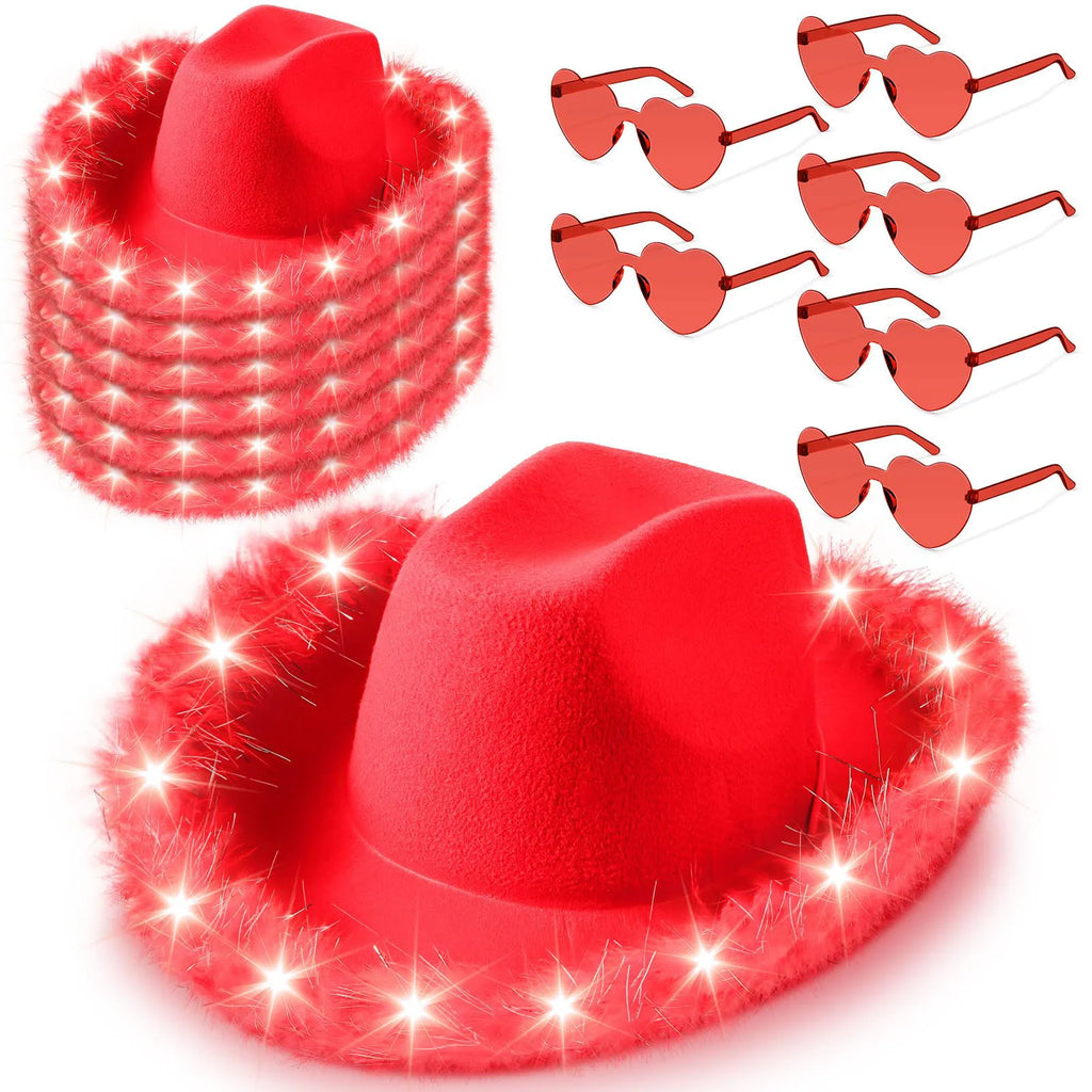Light Up LED Cowboy Hat With Feather Optional Sunglasses