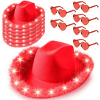 Light Up LED Cowboy Hat With Feather Optional Sunglasses