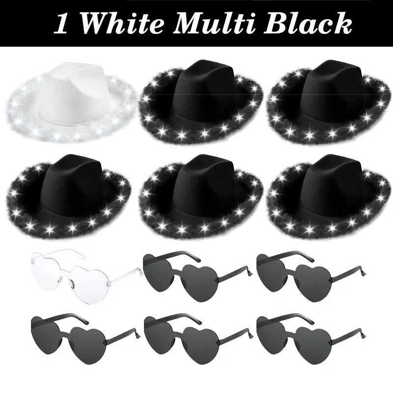 Light Up LED Cowboy Hat With Feather Optional Sunglasses