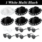 Light Up LED Cowboy Hat With Feather Optional Sunglasses
