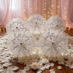 8PC Mini White Embroidered Umbrellas