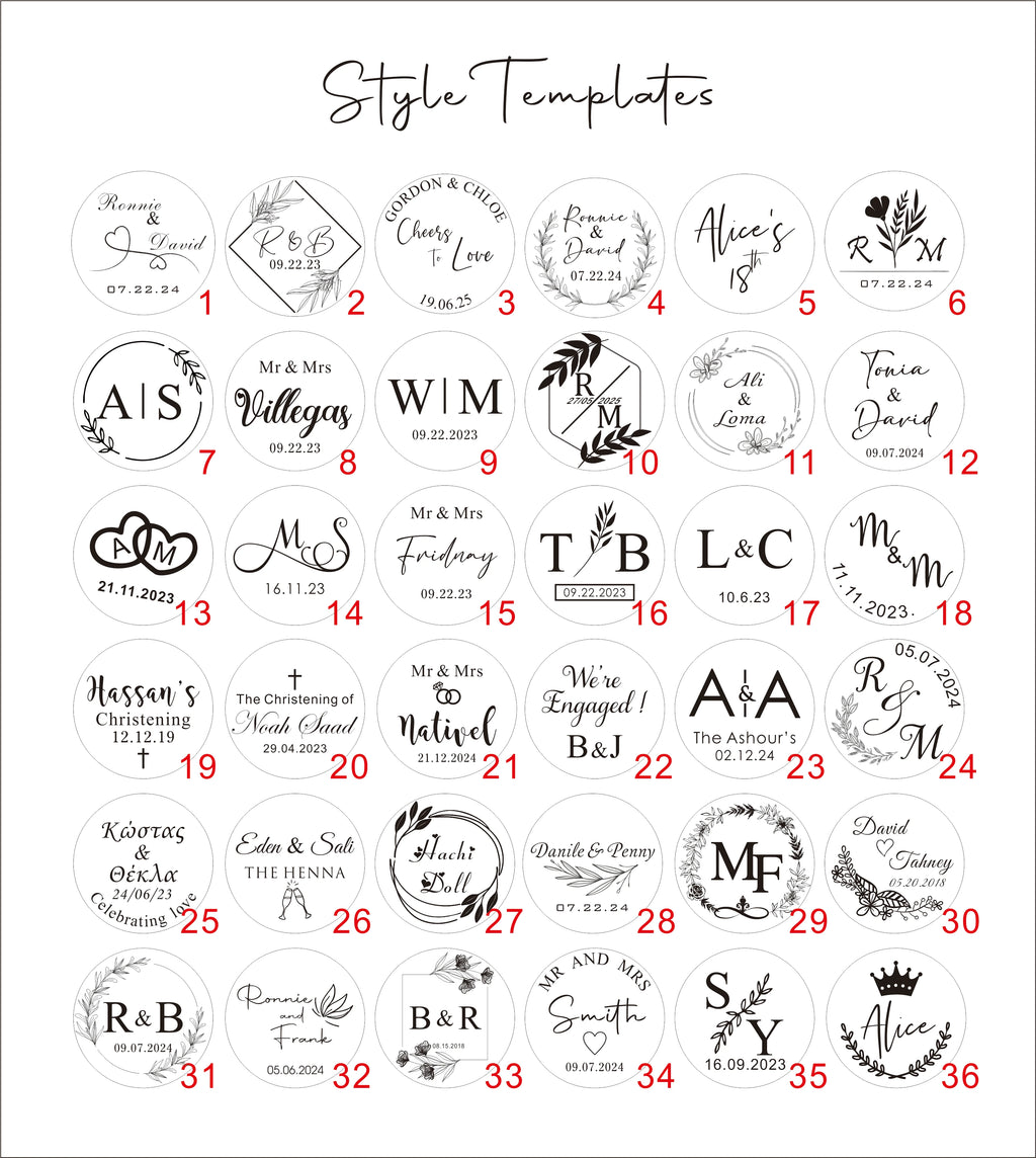 Collection of personalized monogram style templates on a white background