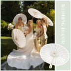 12-90PC 84CM White Paper Umbrella Parasol & Folding Hand Fan Set
