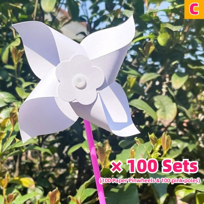 100PC Blank DIY Paper Pinwheels