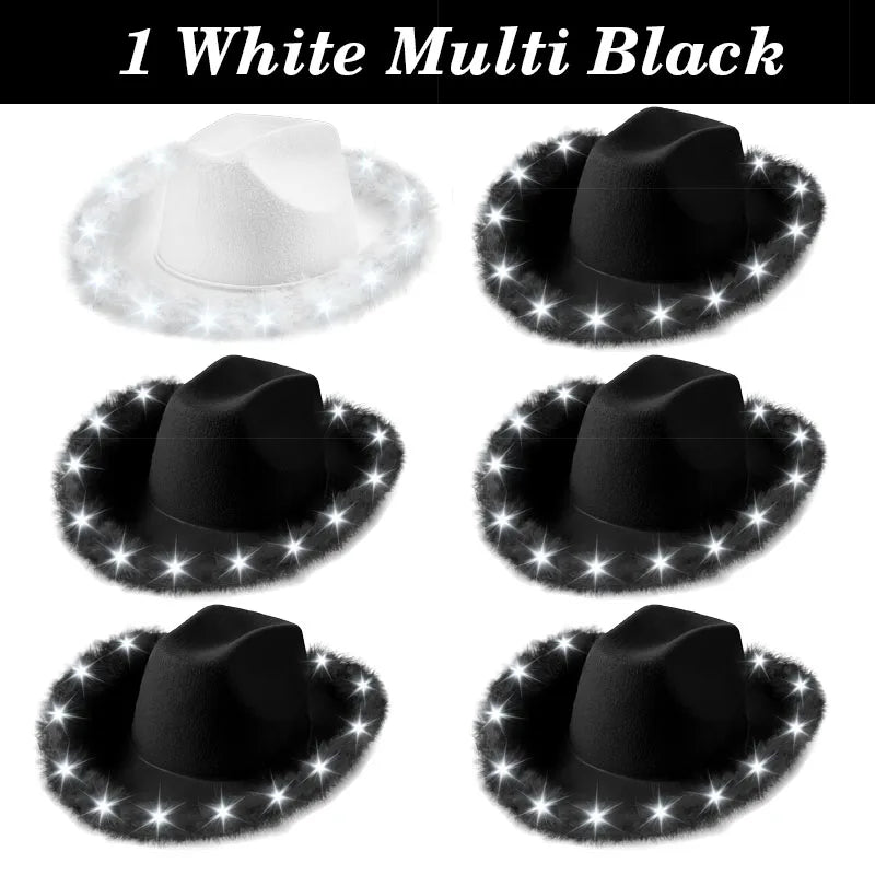 Light Up LED Cowboy Hat With Feather Optional Sunglasses