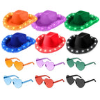Light Up LED Cowboy Hat With Feather Optional Sunglasses