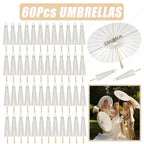 12-90PC 84CM White Paper Umbrella Parasol & Folding Hand Fan Set