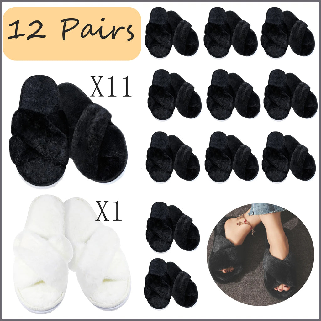4-12 Sets Faux Fur Slippers