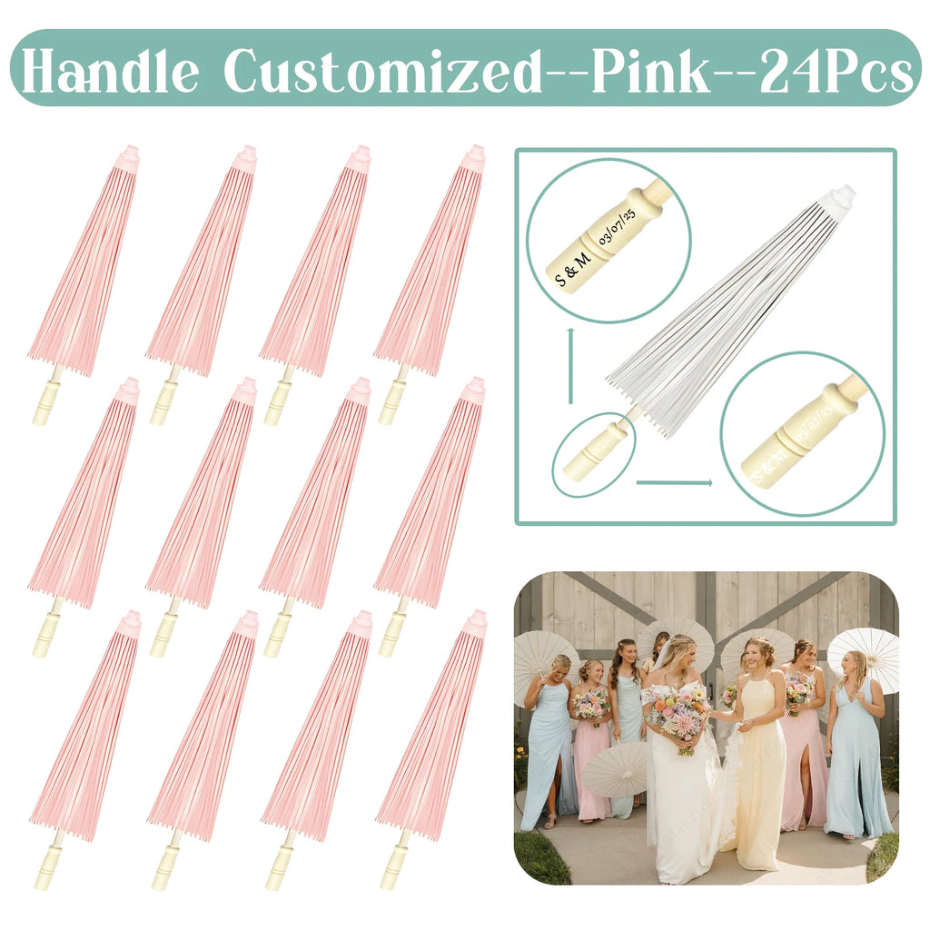 24-90PC 84CM Customised Wooden Handle Paper Umbrellas Parasols
