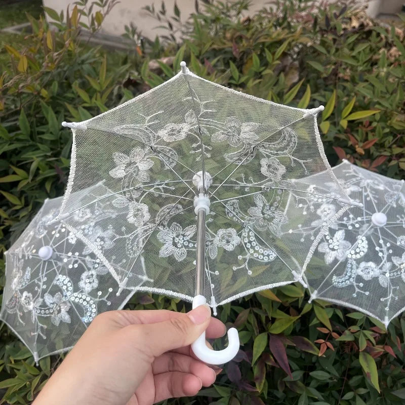 8PC Mini White Embroidered Umbrellas