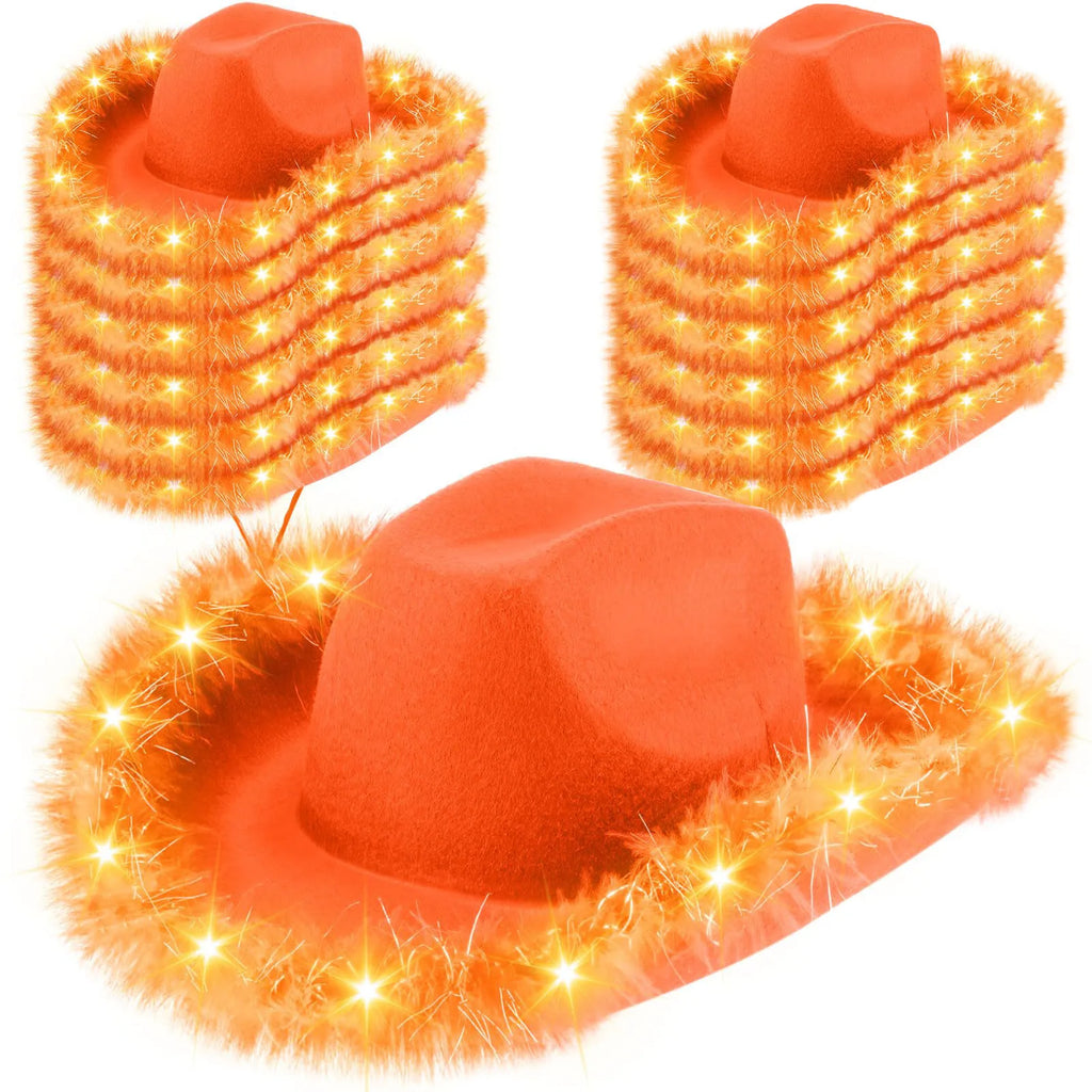 Light Up LED Cowboy Hat With Feather Optional Sunglasses