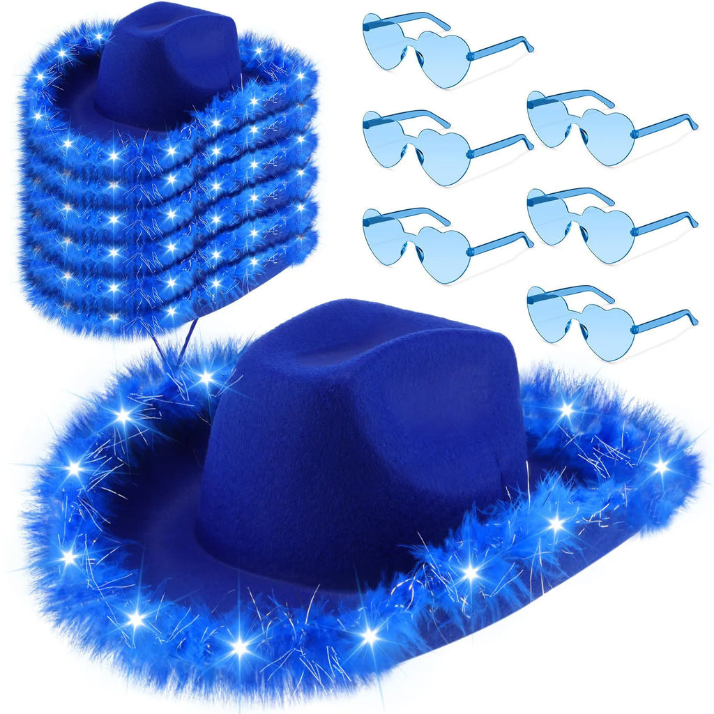 Light Up LED Cowboy Hat With Feather Optional Sunglasses