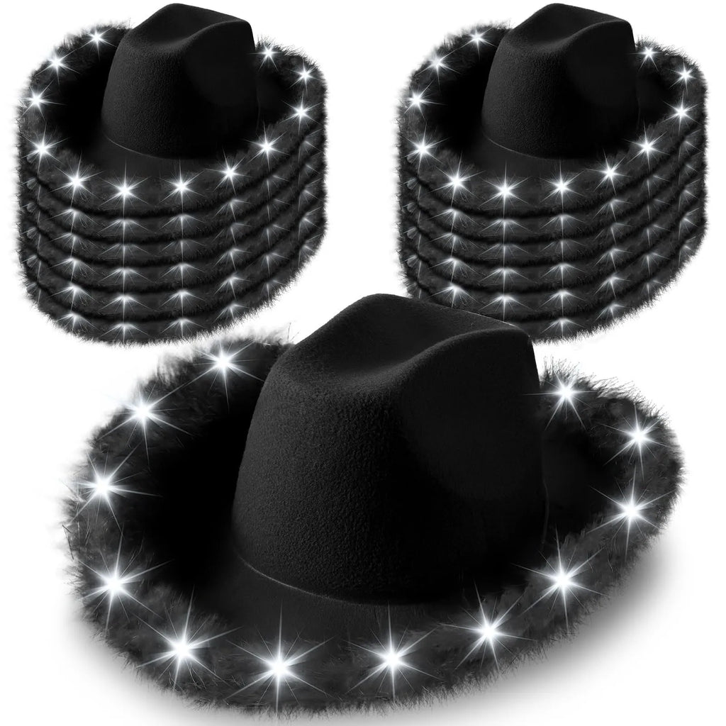 Light Up LED Cowboy Hat With Feather Optional Sunglasses