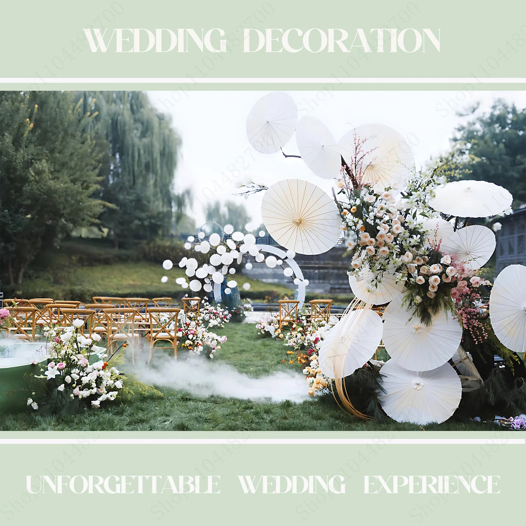 12-90PC 84CM White Paper Umbrella Parasol & Folding Hand Fan Set