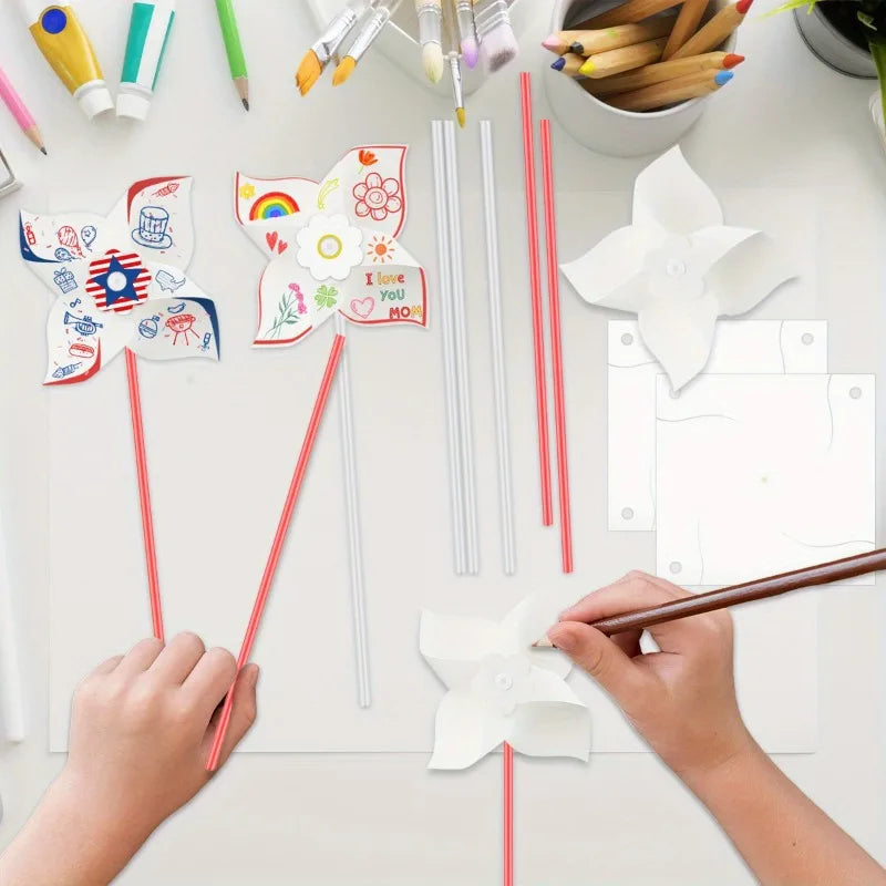 100PC Blank DIY Paper Pinwheels