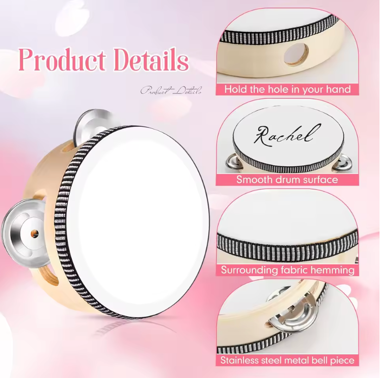 10-60PC 4/6/8Inch Wooden Handheld Tambourines Drums with Jingles