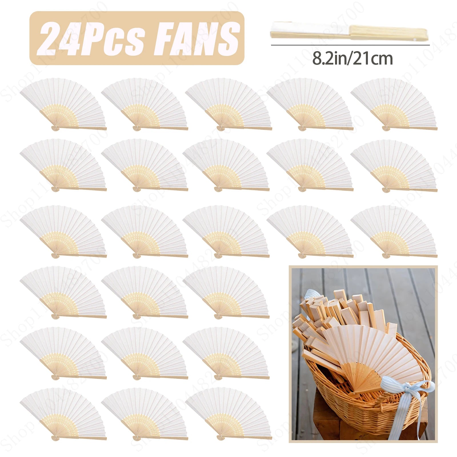 12-90PC 84CM White Paper Umbrella Parasol & Folding Hand Fan Set